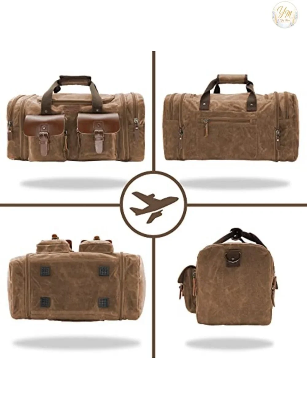Vintage Waxed Canvas Duffle Bag 50L Weekender Overnight Travel Carry-on